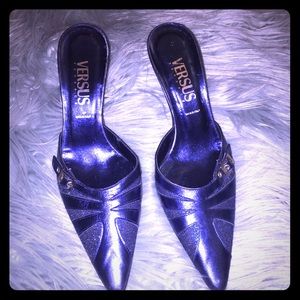 Blue Metallic  Versus  Versace Mules Heels.